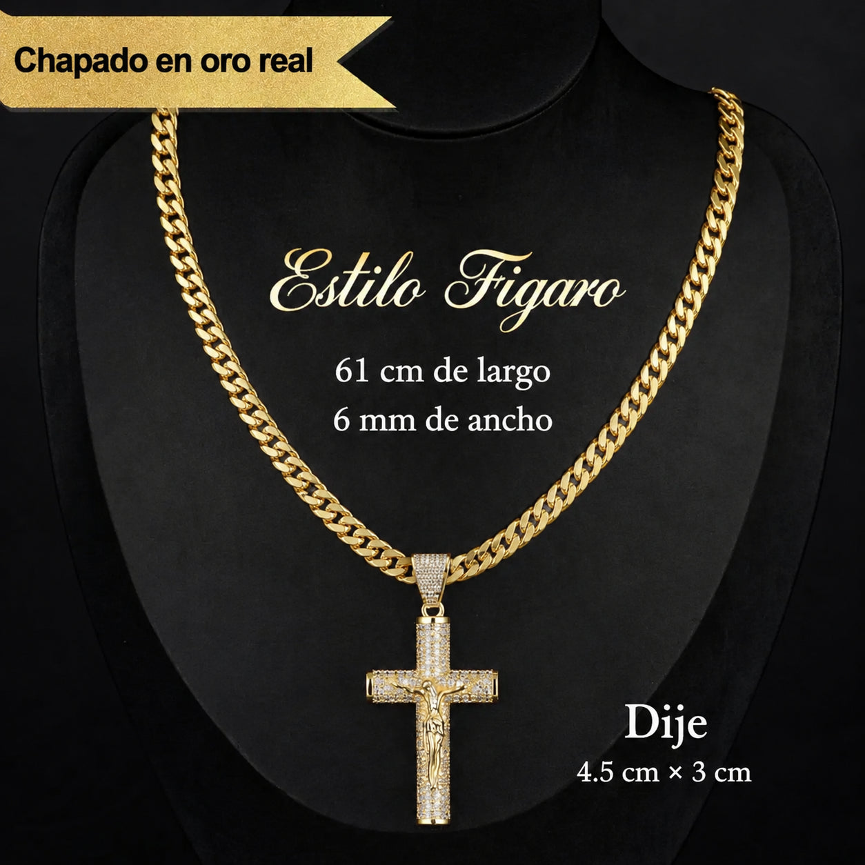 Cadena de crucifijo chapada en oro de 14 quilates